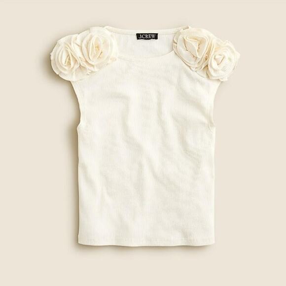 NWT J. Crew Vintage Rib Rosette T-Shirt Ivory 3X - Picture 1 of 7
